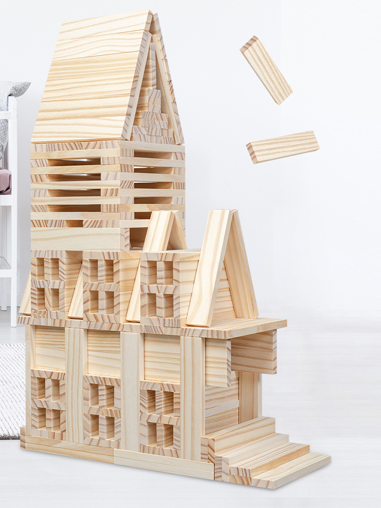 阿基米德儿童拼搭积木条原实木筑搭建木质玩具卡普男女孩益智乐趣