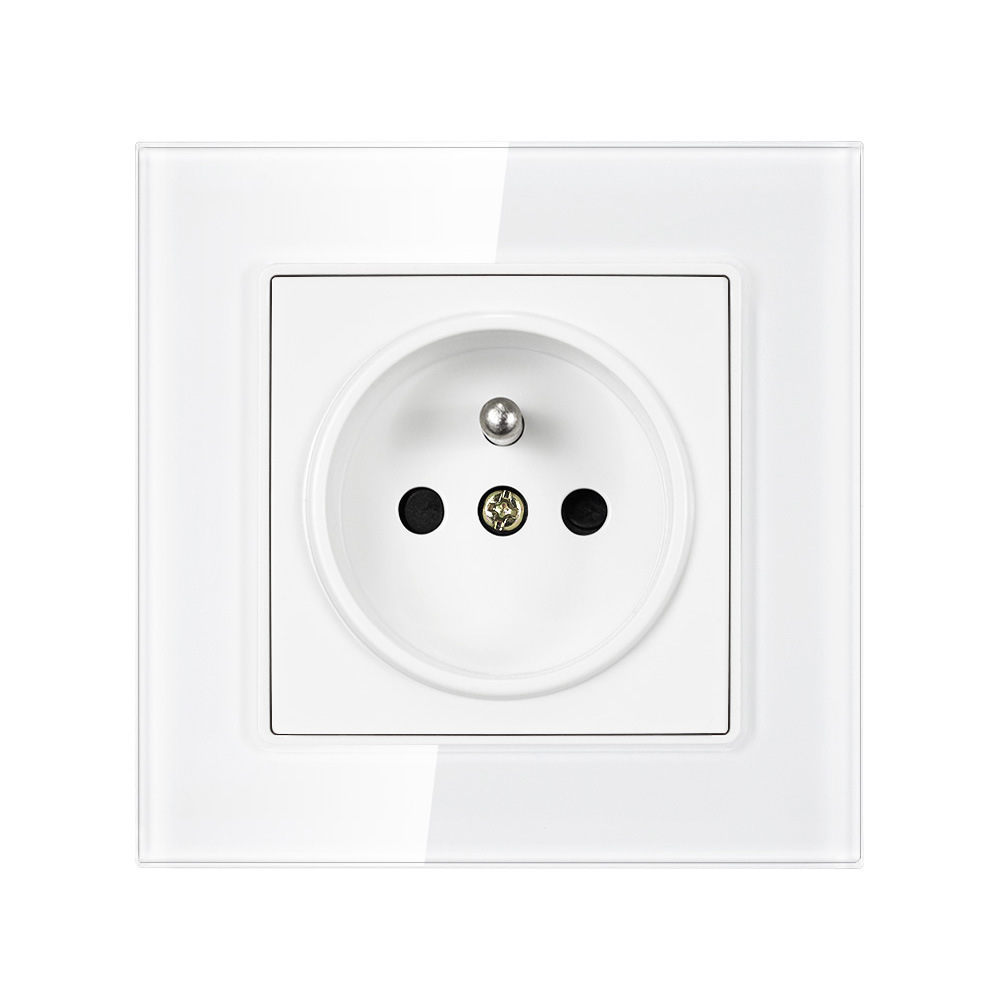外贸出口法国法标欧盟欧洲插座16a法式圆孔插座白色玻璃面板82型