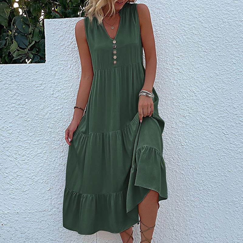 Amazon Independent Station Cross-Border Foreign Trade Summer Popular European and American Vest Dress Sleeveless Loose Casual Solid Color Dress Women Clothes