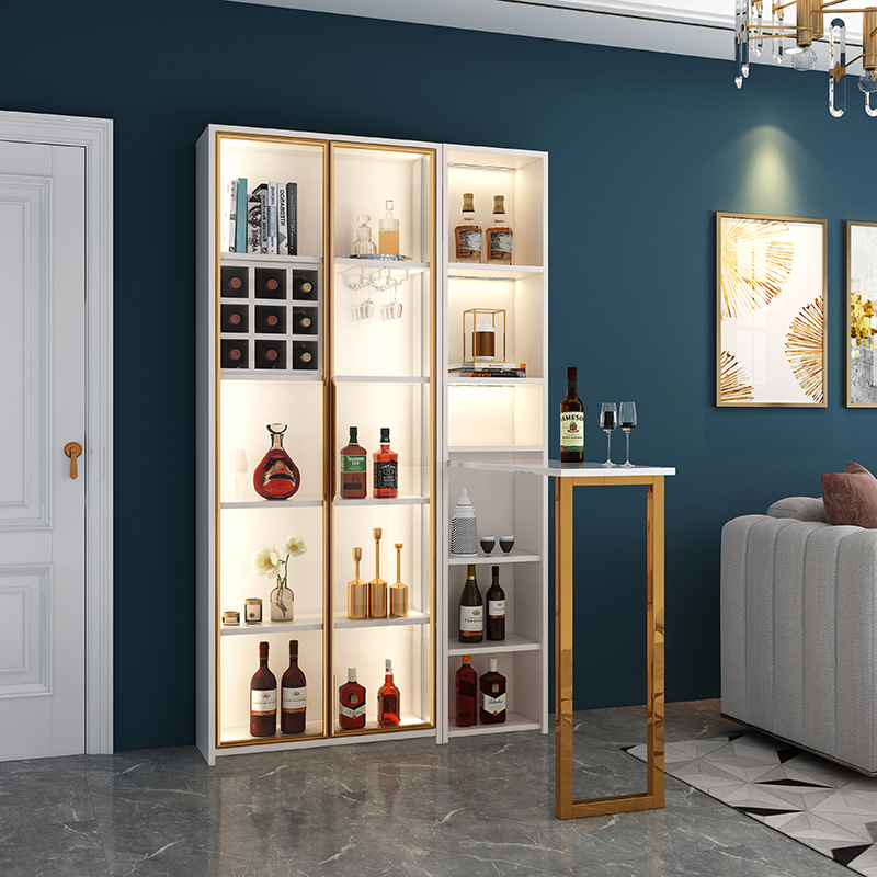 酒柜现代简约客厅靠墙置物架玻璃展示柜轻奢高档储物柜带折叠吧台