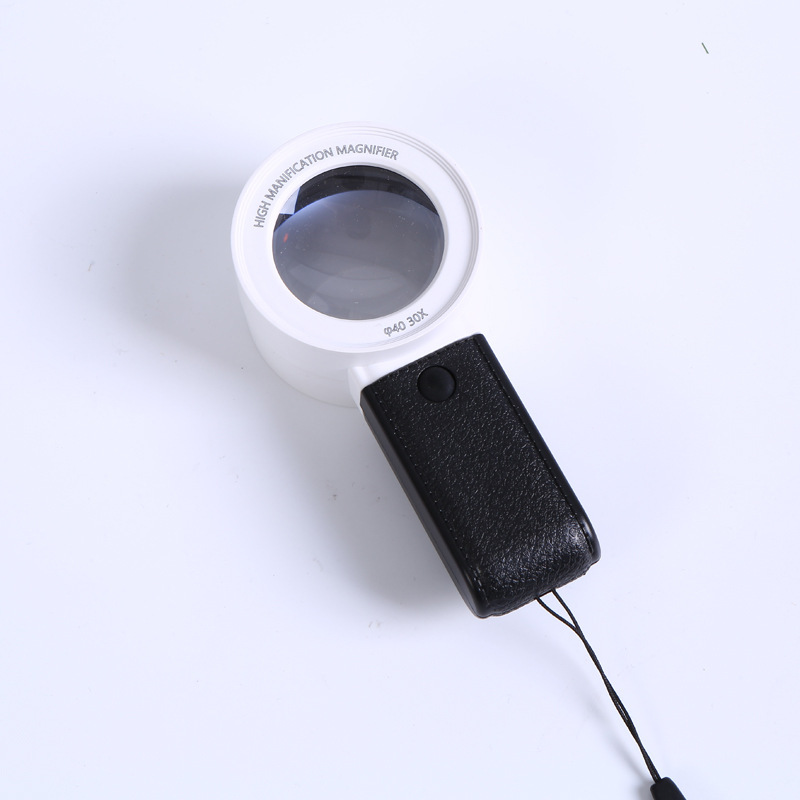 新款手持带led灯带挂绳30倍双层亚克力镜片高倍高清放大镜th5018