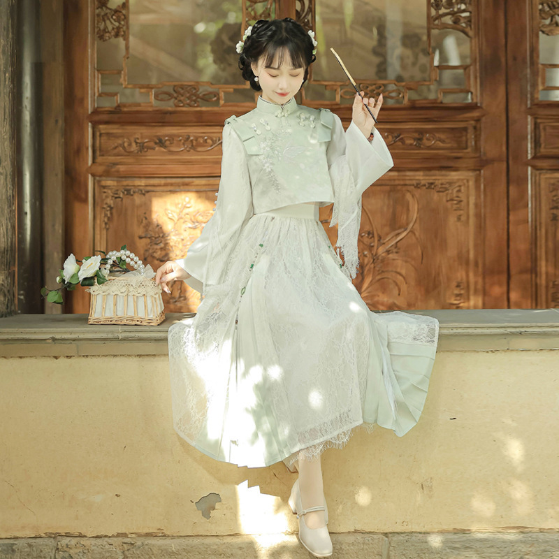 原创设计引绿汉服女中国风改良汉元素上衣半裙套装8875-阿里巴巴
