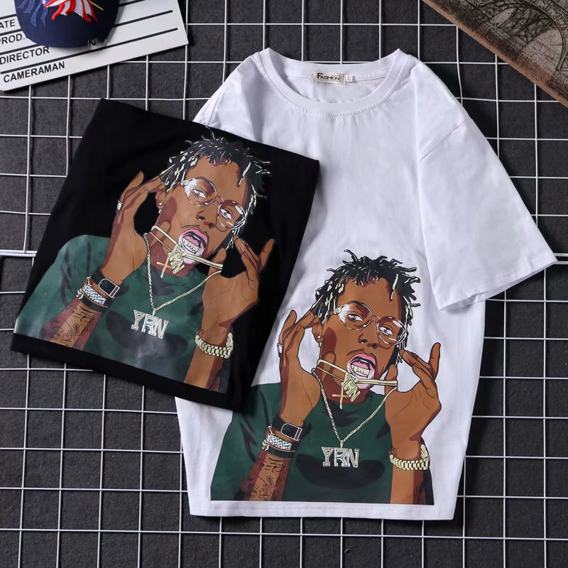 ins潮牌短袖t恤男欧美风嘻哈宽松街舞潮t恤夏季hiphop印花上衣服