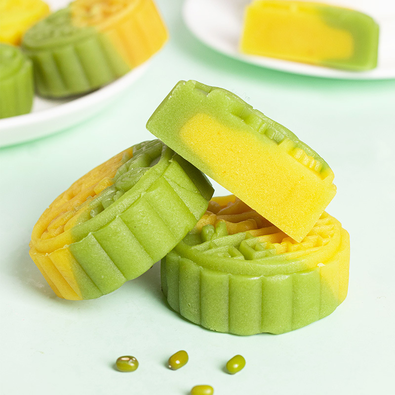双色冰沙绿豆糕点心手工板栗糕绿豆饼传统零食糕点小吃休闲食品