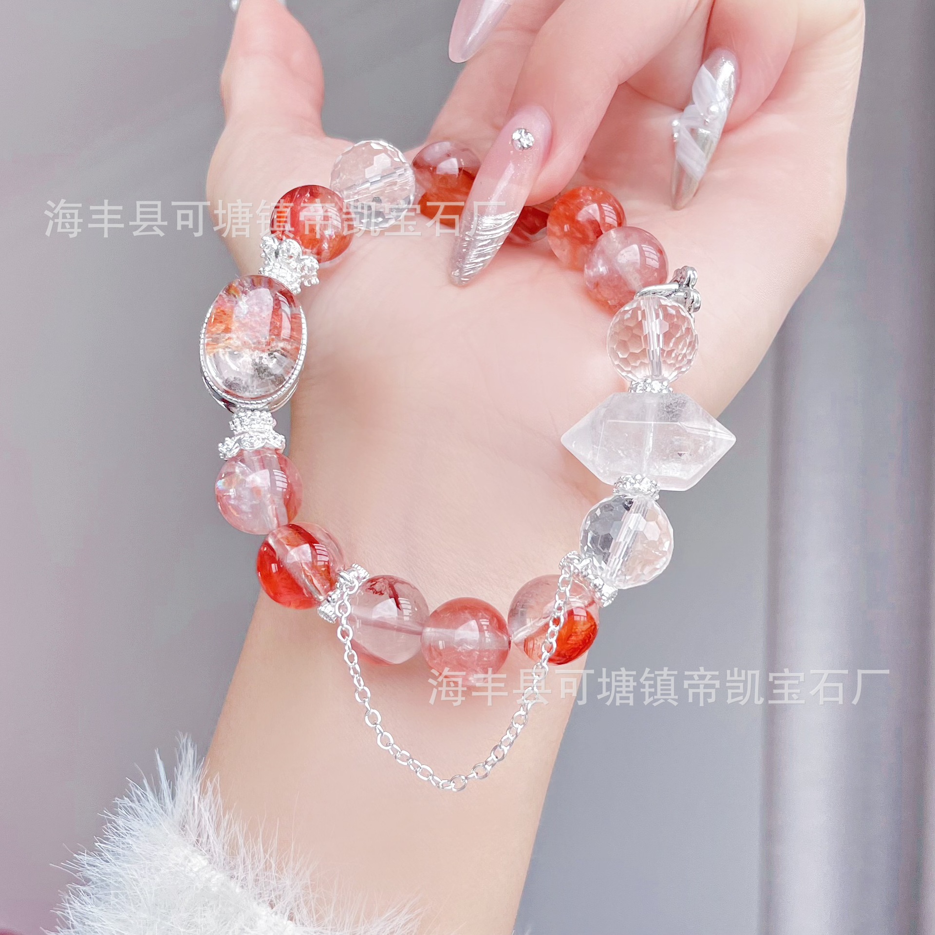 dikai 红浇花水晶手链diy手工圆珠批发天然水晶手串爆款饰品新款