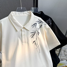 夏季新款中式刺绣国风设计感翻领POLO衫男短袖休闲潮流体恤衫上衣
