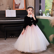 女童晚礼服赫本风公主裙春款长袖儿童主持人小花童钢琴演奏演出服