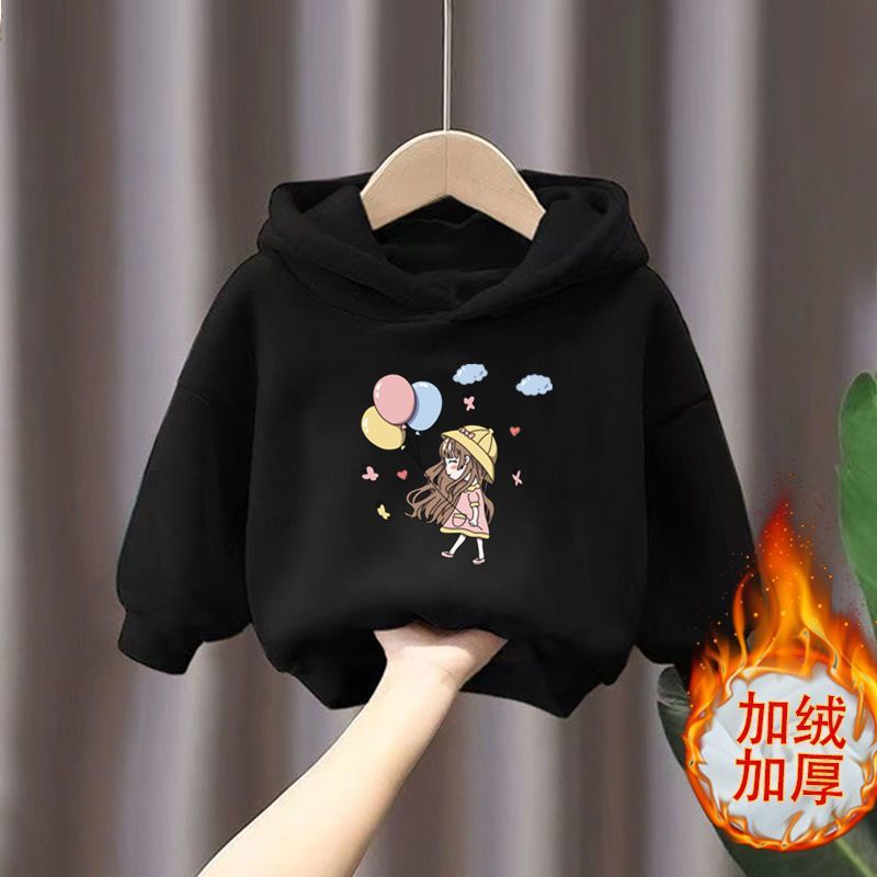 Boys and Girls Winter Velvet Padded Hooded Sweatshirt New Baby Children Warm Coat Fashionable Children's Clothing Tops Outerwear