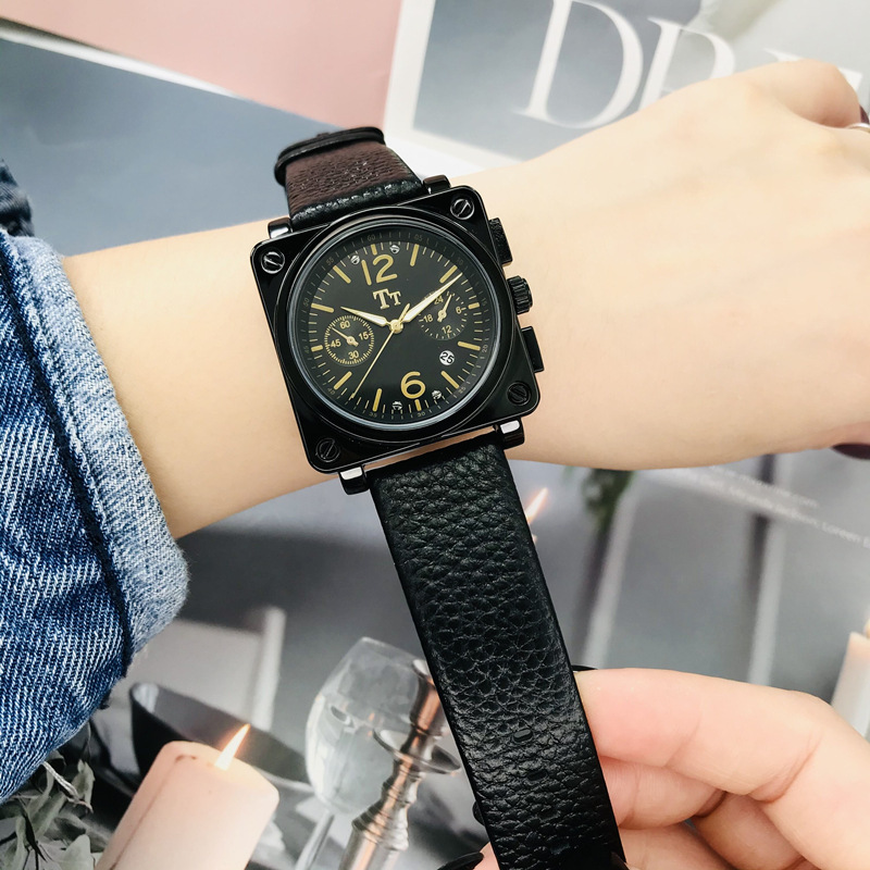 tt手表方形大表盘带日历韩版时尚潮流网红中性情侣表皮带个性女表
