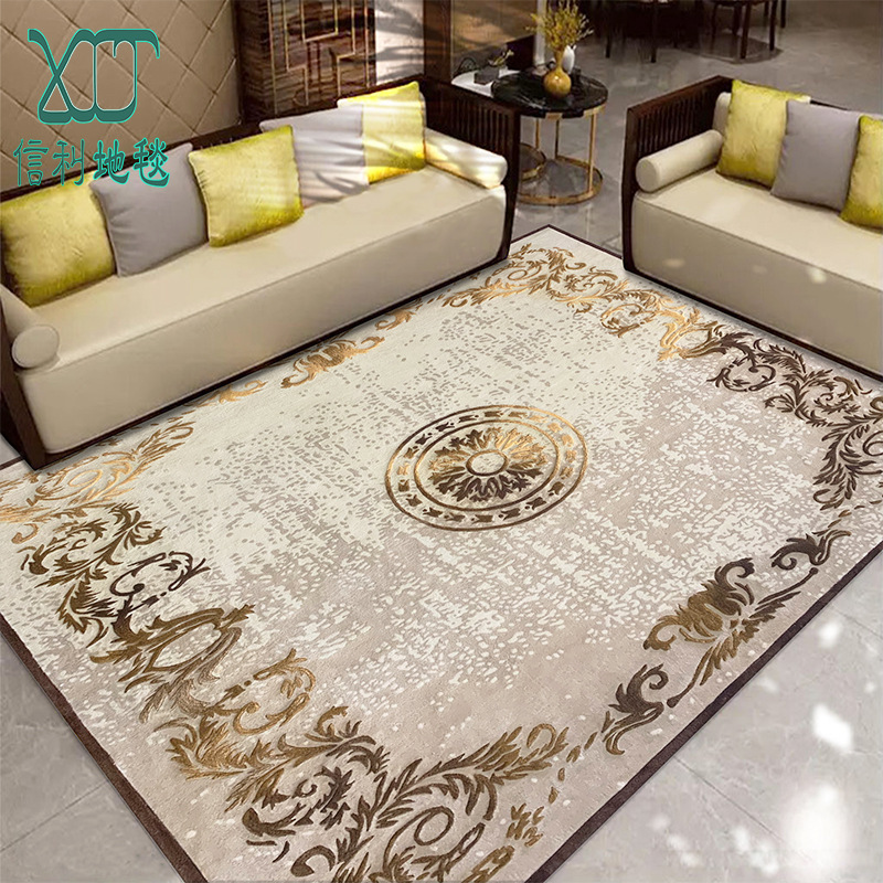 新古典欧式客厅地毯复古中式卧室羊毛手工加厚花瓣毯家用竹纤维丝