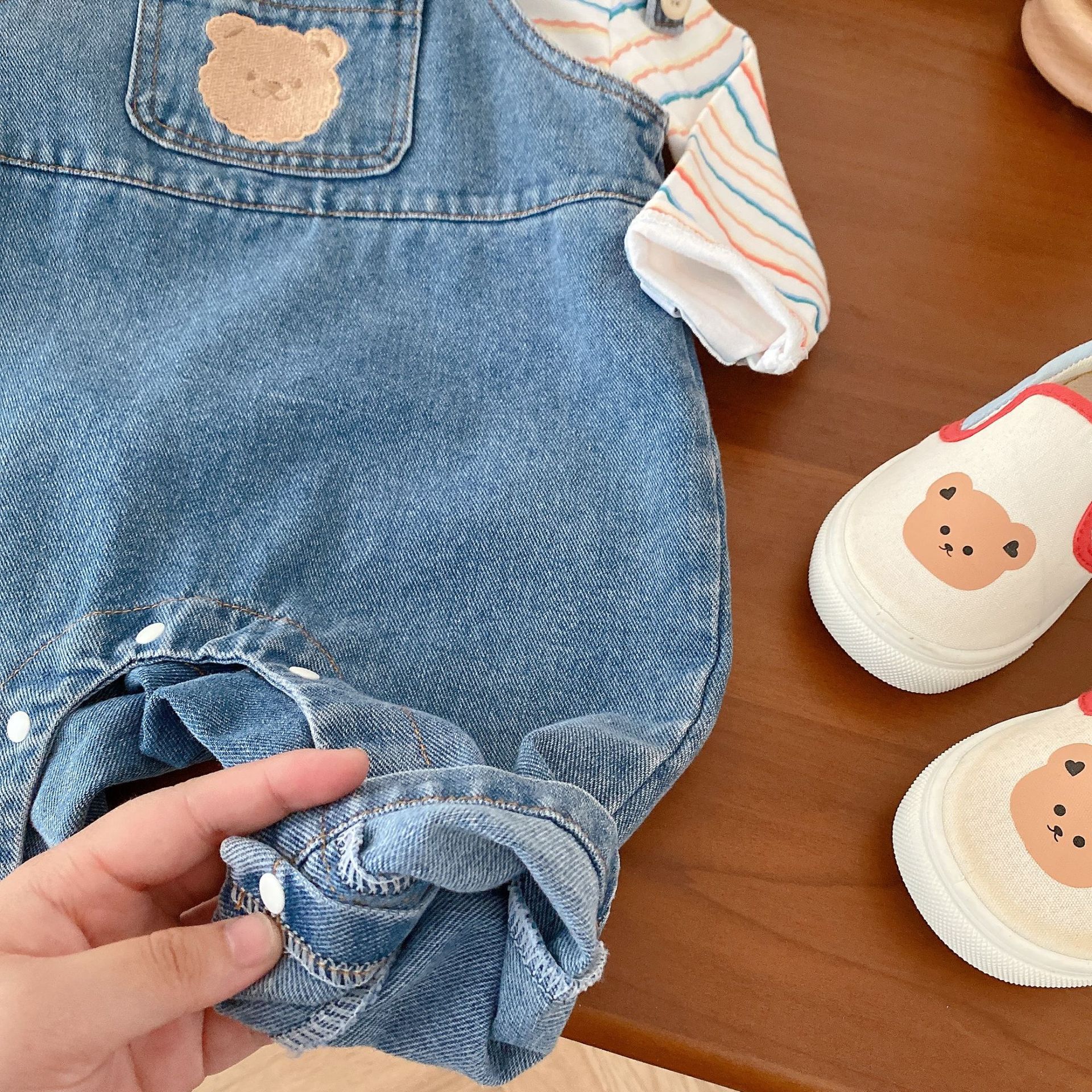 Baby Bear Overalls 0-2 Years Old Autumn Baby Solid Color Jeans Children's Soft Autumn Jumpsuit Ak001