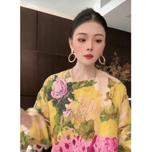 新中式中国风设计感小众圆领重工绣花气质衬衫上衣女早春新款2024