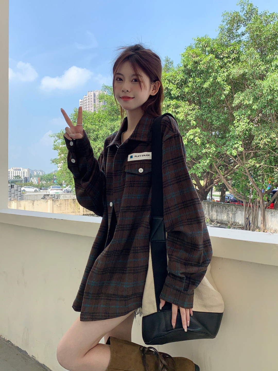 复古格子长袖衬衫女秋季新款设计感小众衬衣独特别致宽松休闲上衣