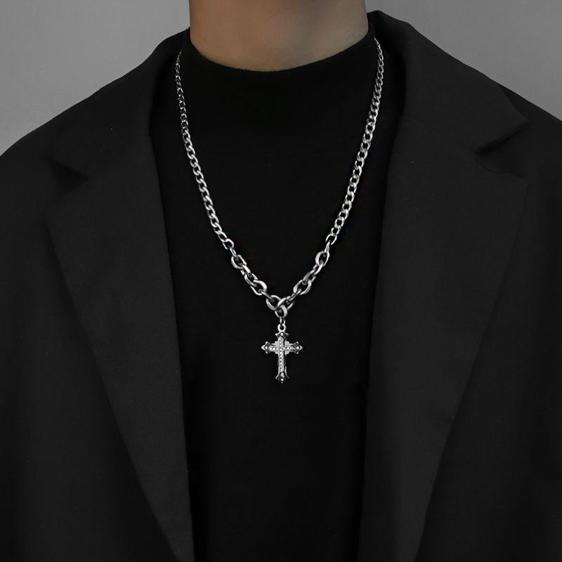 Men's Cross Necklace Men's Fashion Hip Hop High Sense Fashion Brand All-Matching Ornaments Boys Special-Interest Design Accessories Pendant