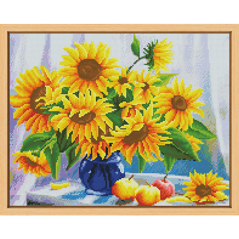 新款花卉装饰画  客厅墙壁现代树脂钻壁画 向日绷框diy钻石画厂家