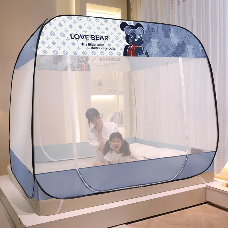 Mongolian Bag Mosquito Net Installed Mosquito Nets Household Square Top Three-Door Large Space Bed Curtain Folding Dustproof Mosquito Net Wholesale