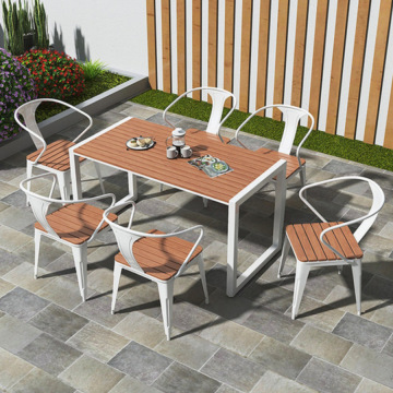 别墅庭院户外塑木桌椅组合公园露天休闲桌椅网红餐厅长方形餐桌