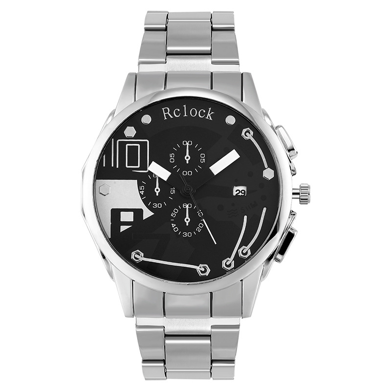 工厂新款休闲男士钢带手表rclock潮流学生腕表外贸畅销日历石英表