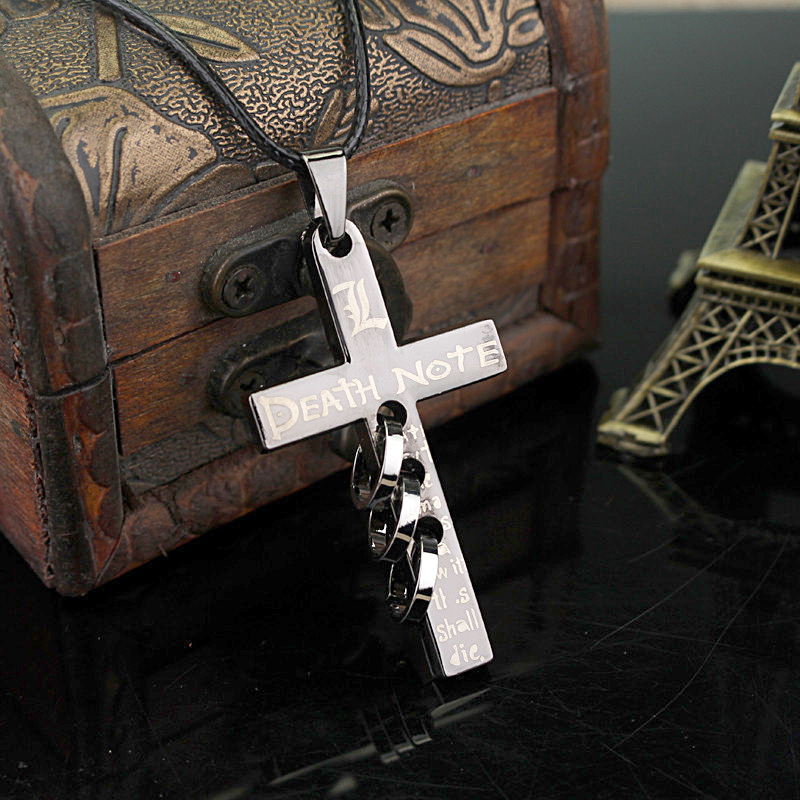 动漫周边饰品死亡笔记死神十字架吊坠death note字母皮绳项链热卖