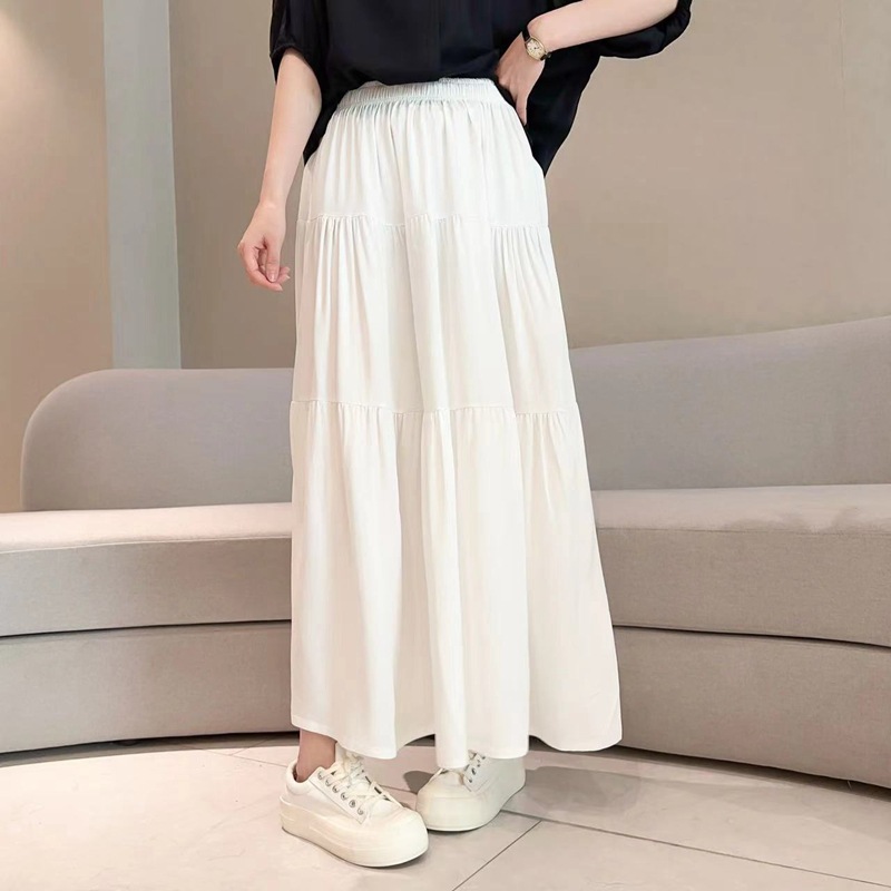 棉绸半身裙子外穿夏季松紧高腰百搭a字版长裙2024新款胖mm大码宽