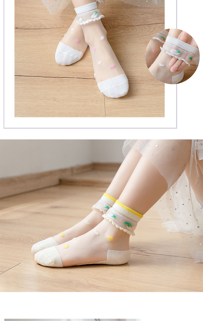 超薄儿童玻璃丝袜春夏季公主风花边袜卡丝透气女童堆堆袜1-12岁
