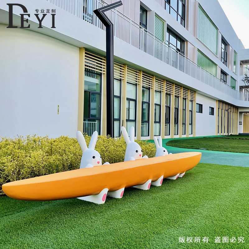 玻璃钢卡通动物座椅兔子长凳户外景观坐凳幼儿园儿童公共休息椅子