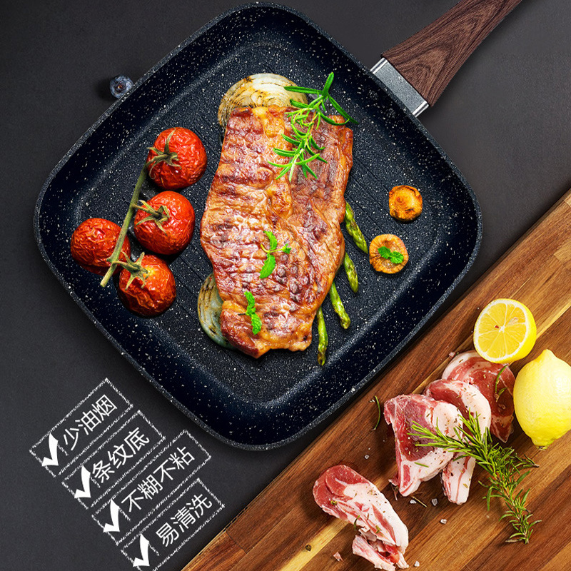 Xb05 Steak Frying Pan Breakfast Special Striped Grilled Fillet Steak Pan Non-Coated Household Flat Non-Stick Pan
