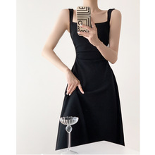 黑色连衣裙高级感夏季新款修身收腰显瘦法式气质长款方领吊带裙
