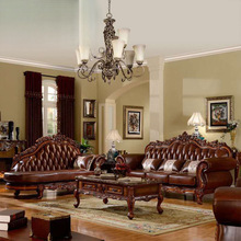 M%欧式真皮沙发头层牛皮 123客厅整装组合奢华别墅仿古美式实木家