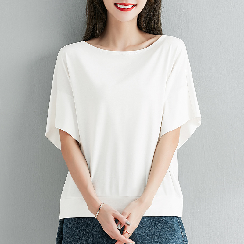 春秋新款女短袖t恤纯色时尚一字领打底衫宽松休闲上衣百搭显瘦