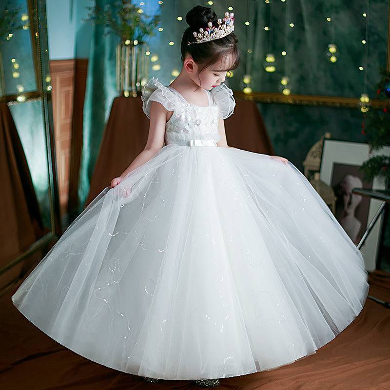 儿童礼服公主裙女童蓬蓬纱小孩花童婚纱短袖主持人洋气春夏