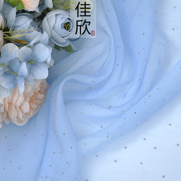暮云纱烫钻烫金欧根纱面料亮片柔软轻飘长巾裙装汉服大袖舞台布料