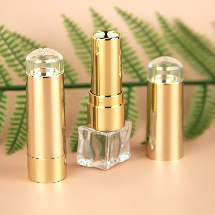 新款圆形口红管唇膏管空管包材 透明顶盖管身金色 化妆品彩妆包材