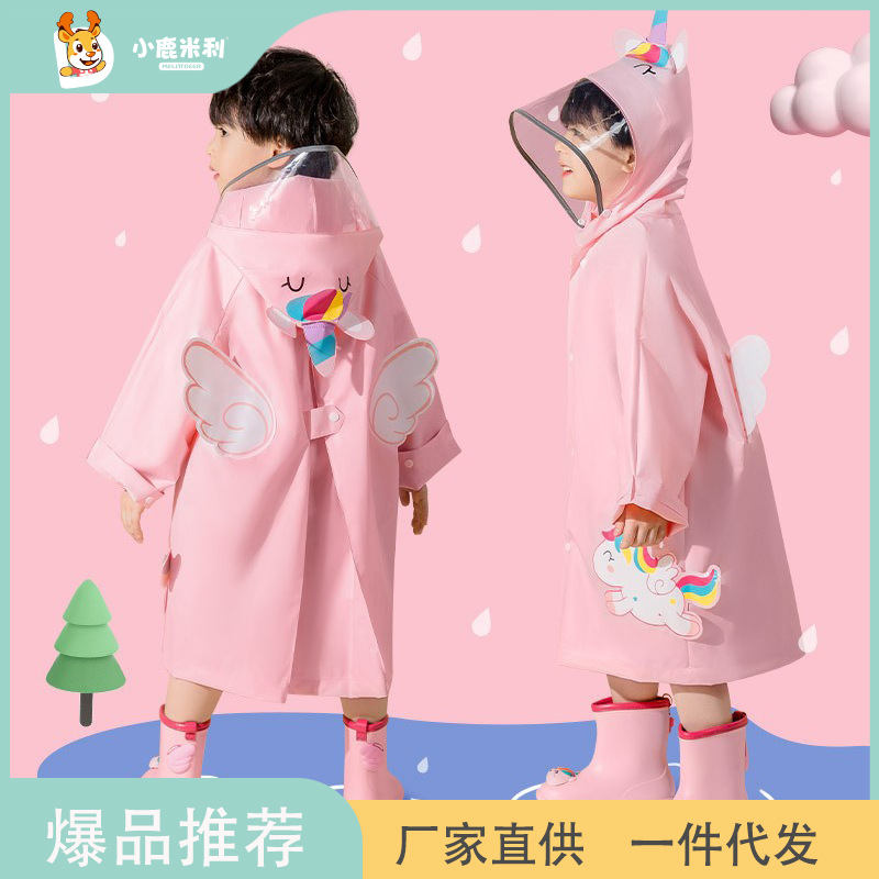 Xiaolumili Baby Cartoon Unicorn Children Raincoat Girls Bunny Kindergarten Cute Poncho Rain Gear Wholesale