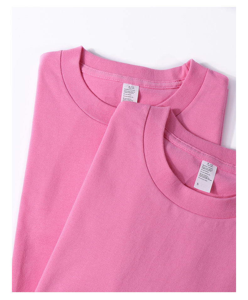 250g日本重磅热粉色玫红色情侣男女短袖t恤树莓色火龙果色上衣潮