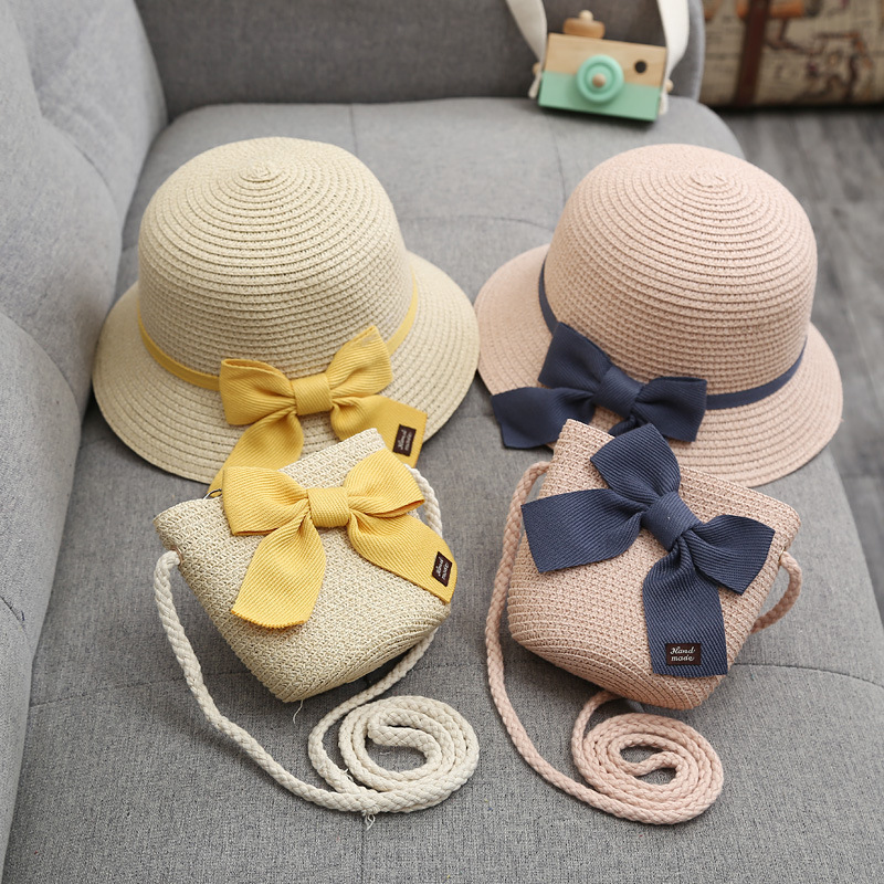 Children's Sunshade Hat Girls' Spring and Summer New Straw Hat Coin Purse Baby Sun-Proof Beach Hat Sun Bucket Hat