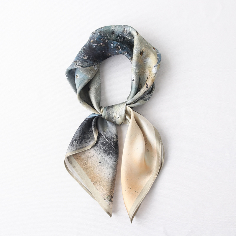 70方巾真丝丝巾女春秋百搭油画印花搭配衬衫护颈女桑蚕丝围巾外贸