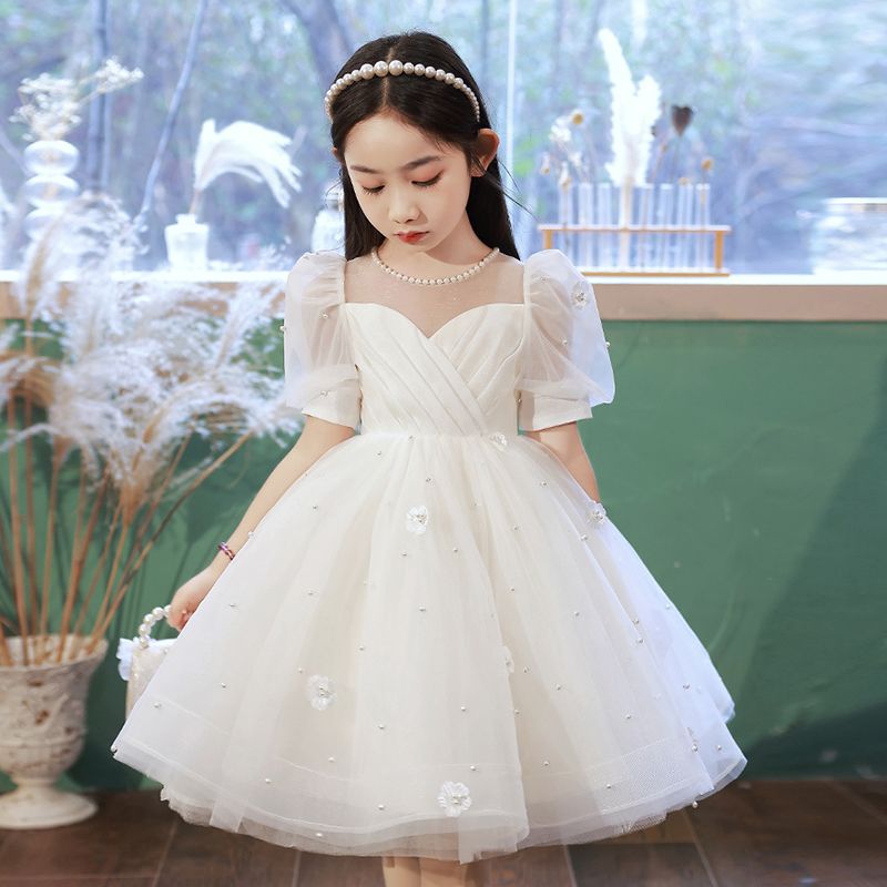 儿童礼服公主裙女童生日小女孩花童婚纱主持人钢琴演出服演奏白色