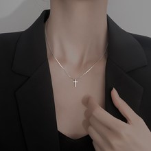 欧美光面十字架S925纯银项链2023年新款潮锁骨设计感女饰品
