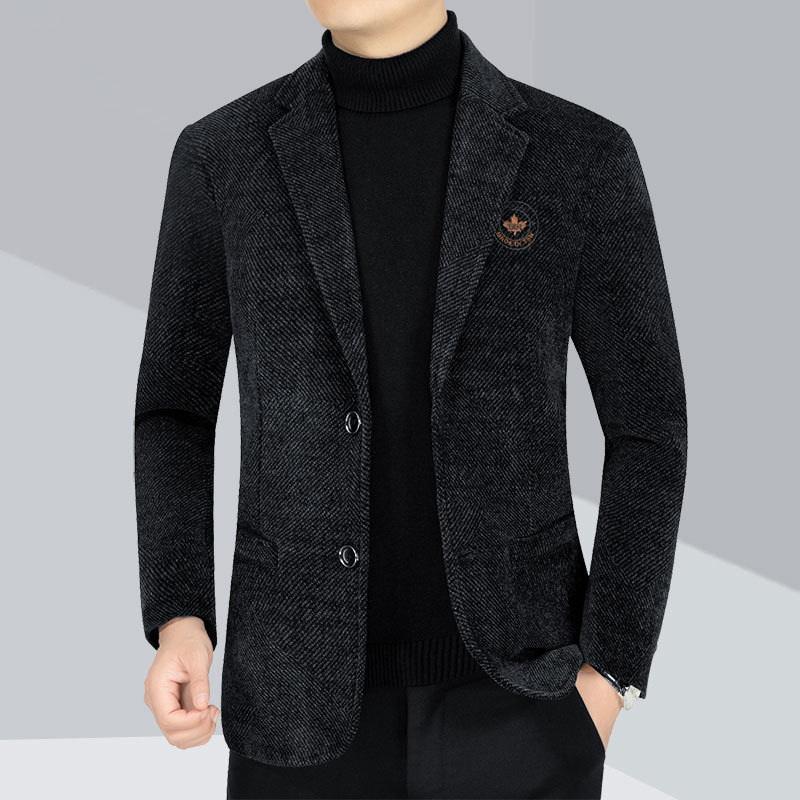 代发2024春秋新款中年男士雪尼尔西装外套休闲单西装男上衣西服男