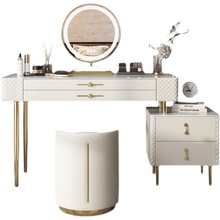 轻奢岩板梳妆台现代简约卧室小户型实木收纳柜带灯一体伸缩化妆桌