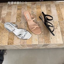 法式气质一字细带跛跟凉拖鞋女百搭配裙子2025夏季罗马一脚蹬女鞋