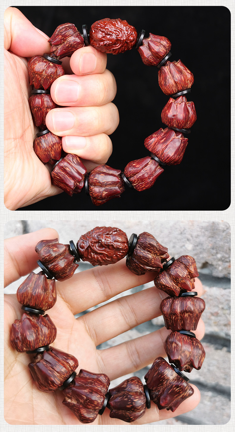 原创精品藏式天然滴血菩提文玩手串高密老料莲花菩提手链佛珠批发
