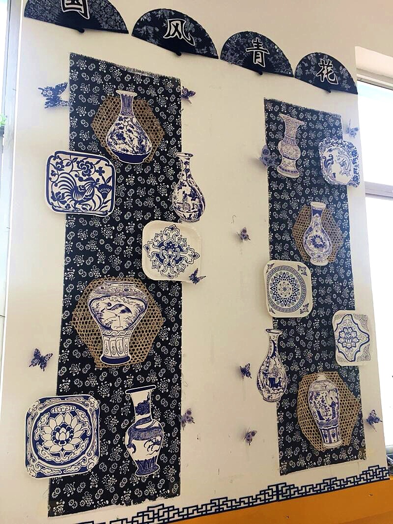 复古民族风蓝印花布青花瓷 中国红印花幼教环创装吊饰材料diy手工