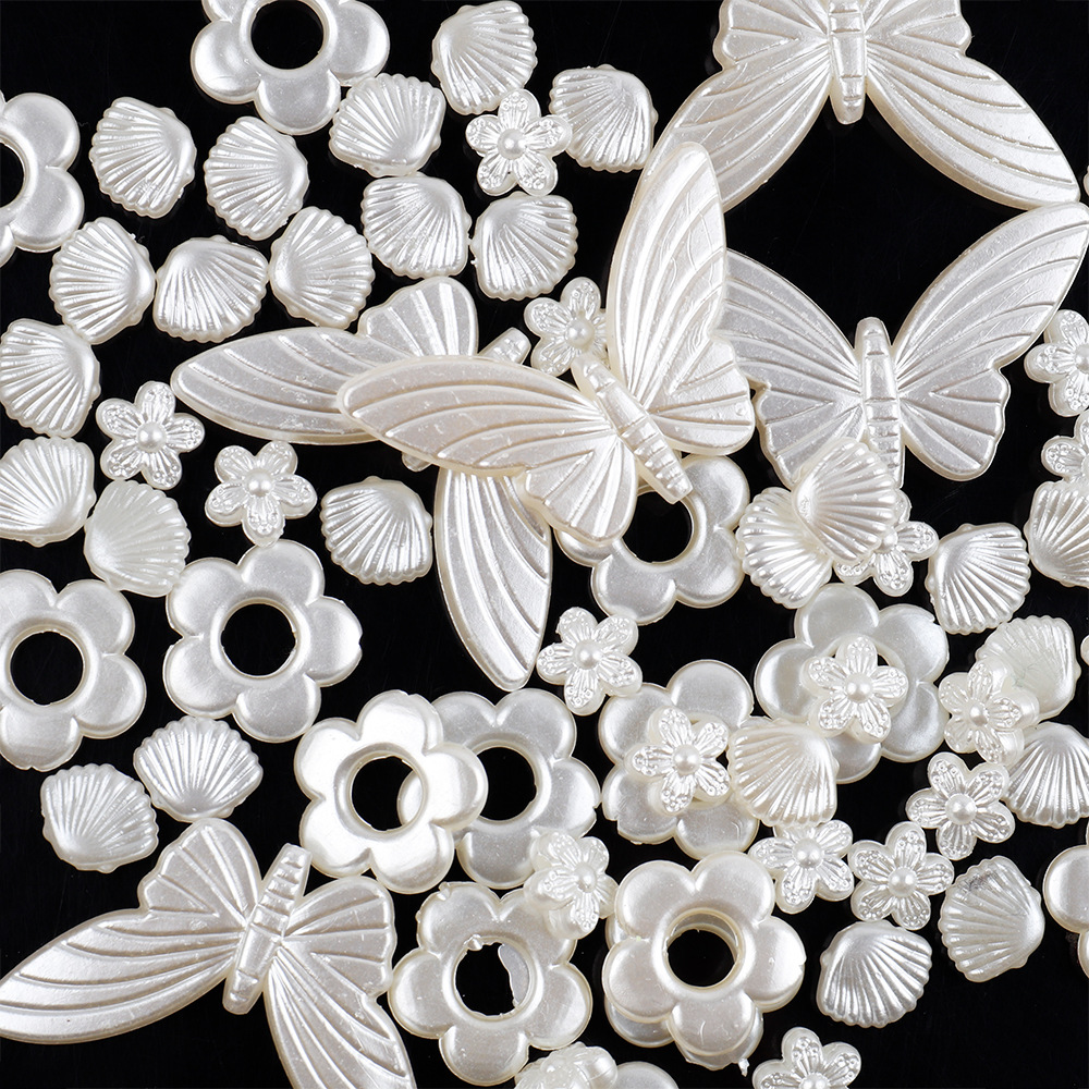 巴洛克白色蝴蝶花朵散珠diy手机壳工艺品配件abs贝壳发饰耳环饰品