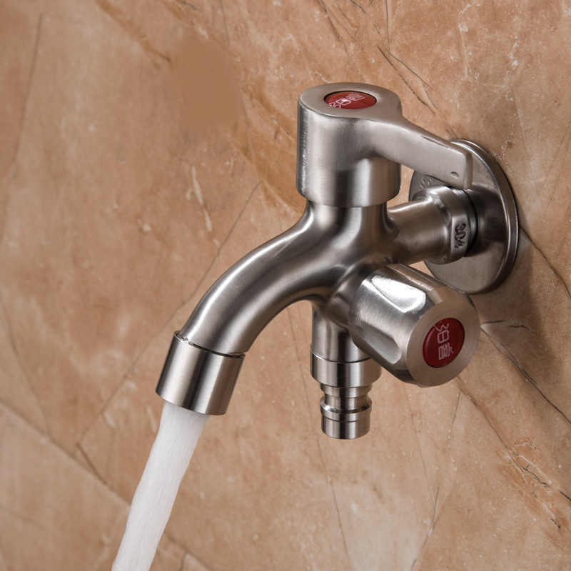 直销304不锈钢水龙头一进二出双出水双用洗衣机龙头独立站跨境