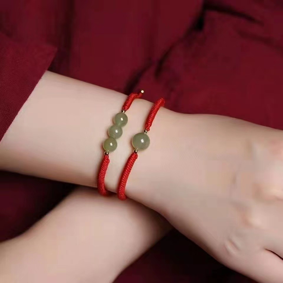 和田玉手链转运珠手串本命年红绳男女学生闺蜜情侣款平安编织手绳