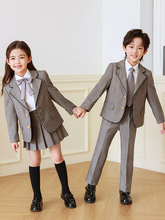 儿童校服套装学院风小学生西装外套英伦风礼服幼儿园班服灰色西服