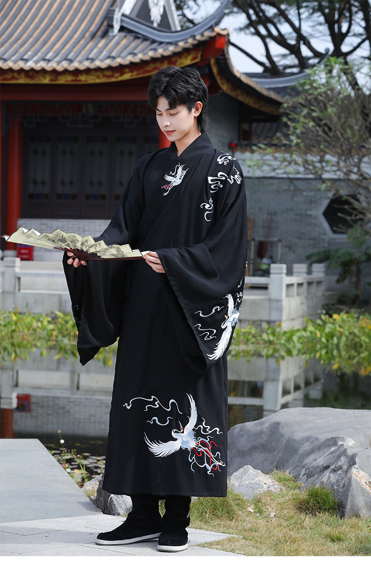 原创云中仙鹤道袍复古风汉服古装男直裾大袖套装长袍学生团体服