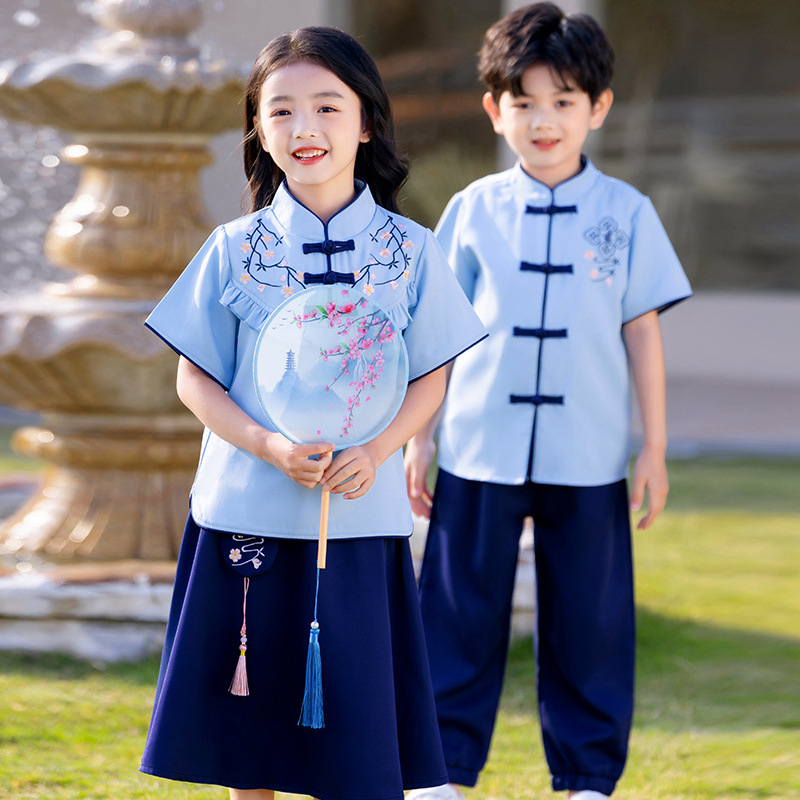 幼儿园园服夏季校服套装小学生儿童小班服唐装汉服民国短袖中国风